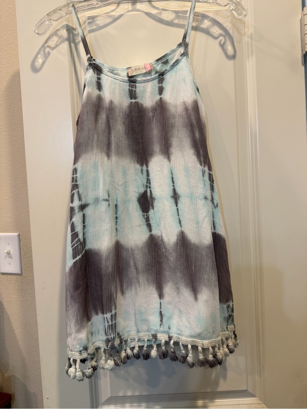 Altard State Tie-Dye Tassel Hem A-Line Dress - Aqua & Gray Size small